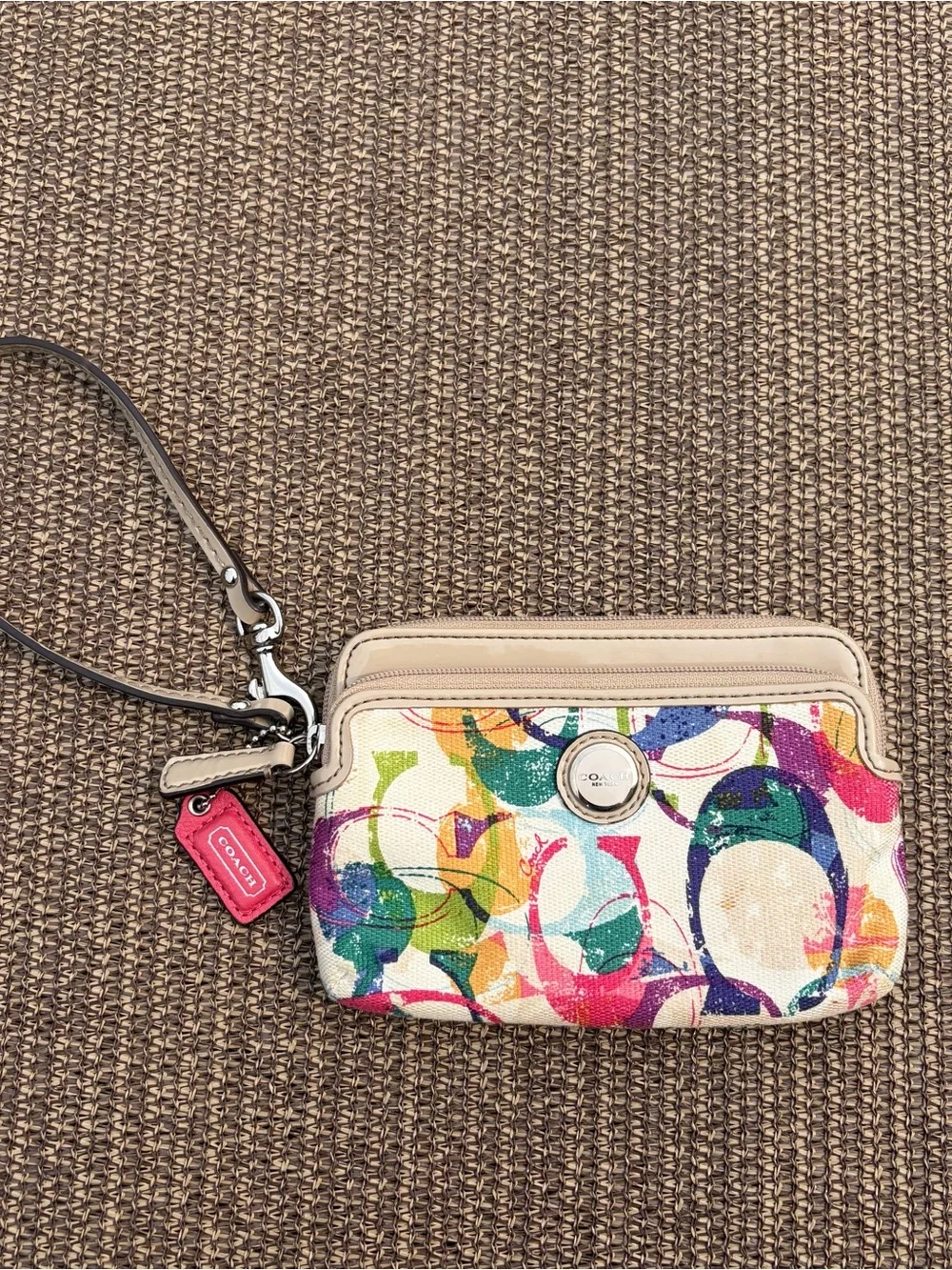 Coach Poppy Graffiti Watercolor Double Zip Wristlet